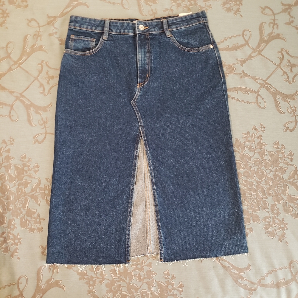 ZARA Authentic Denim by TRF Hi-Rise Midi Skirt